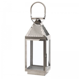 Beliani Metal Lantern Silver Stainless Steel H 40 Cm Pillar Candle Holder Material:stainless Steel Size:15x40x15