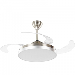 beliani modern ceiling fan lamp transparent 4 blades metal remote control silver ibar - transparent white