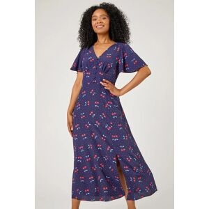 roman petite womens cherry spot print fit & flare dress - - size 8 uk navy donna