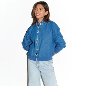 Women's Denim Astrid Bomber Jacket In Blue, Size Extra Large By Never Fully Dressed